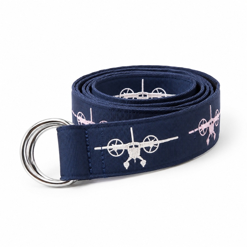Vineyard Vines Airplane Embroidered D-Ring Belt Mens Size M Navy Preppy Aviation